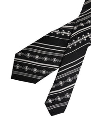 Dolce & Gabbana Black White Stripes Silk Adjustable Necktie Tie - Neckties