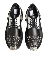 Dolce & Gabbana Black White Studded Men Formal Derby Shoes - EU44/US11