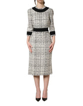 Dolce & Gabbana Rochie midi A-line, cu revere, din tweed negru-alb - IT36|XXS