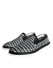 Dolce & Gabbana Black White Weaved Slip On Men Loafers Shoes - EU41.5/US8.5 - Flats