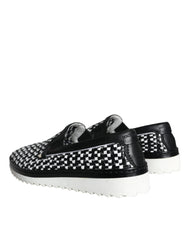 Dolce & Gabbana Black White Weaved Slip On Men Loafers Shoes - EU41.5/US8.5 - Flats