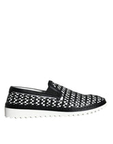 Dolce & Gabbana Black White Weaved Slip On Men Loafers Shoes - EU41.5/US8.5 - Flats