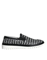 Dolce & Gabbana Black White Weaved Slip On Men Loafers Shoes - EU41.5/US8.5 - Flats