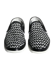 Dolce & Gabbana Black White Weaved Slip On Men Loafers Shoes - EU41.5/US8.5 - Flats