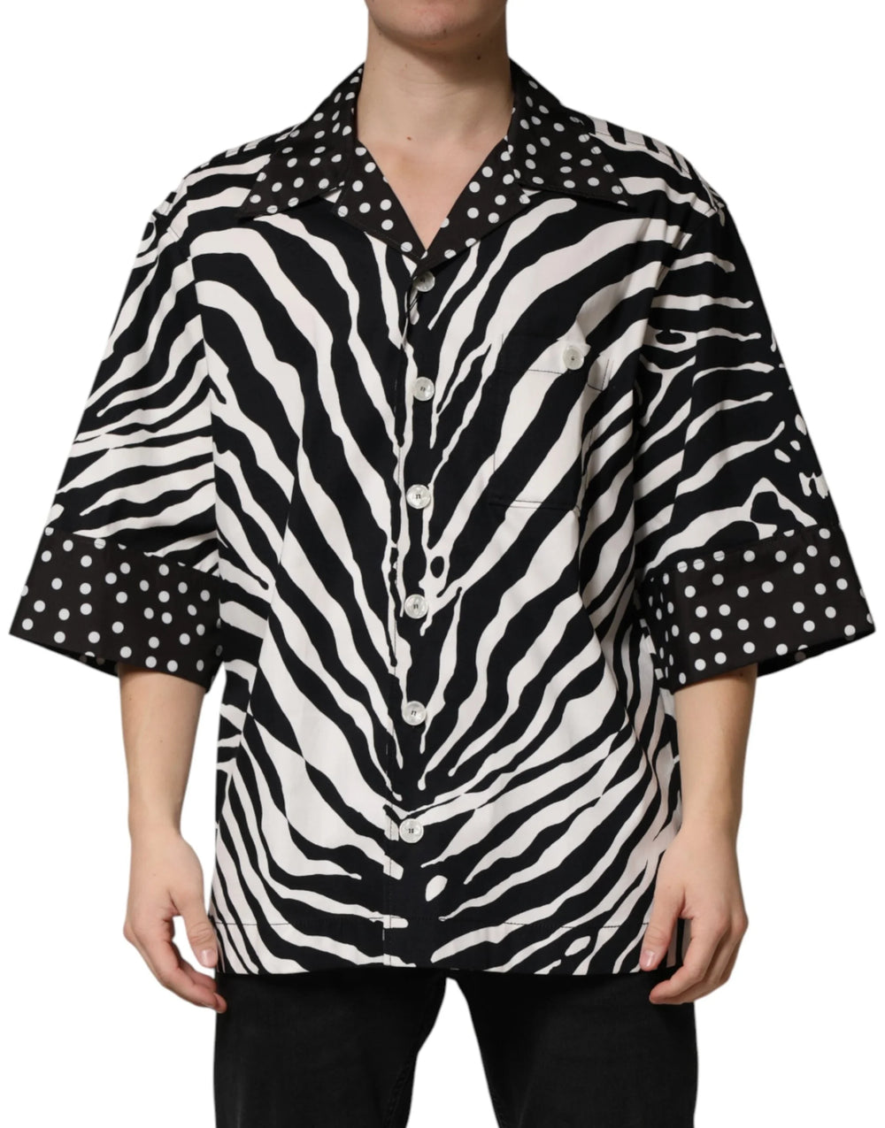 Dolce & Gabbana Black White Zebra ButtonDown Oversize Shirt - IT42 | XL
