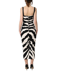 Dolce & Gabbana Black White Zebra Cady Calf Length Dress - IT36|XXS