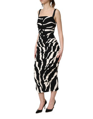 Dolce & Gabbana Black White Zebra Cady Calf Length Dress - IT36|XXS