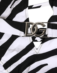 Dolce & Gabbana fekete-fehér, zebra mintás, mély V-nyakú fürdőruha