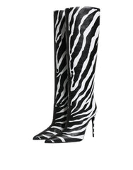 Dolce & Gabbana Black White Zebra Heels High Boots Shoes - EU35/US4.5