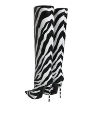 Dolce & Gabbana Black White Zebra Heels High Boots Shoes - EU35/US4.5