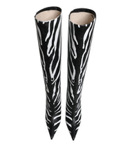 Dolce & Gabbana Black White Zebra Heels High Boots Shoes - EU35/US4.5