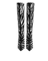Dolce & Gabbana Black White Zebra Heels High Boots Shoes - EU35/US4.5