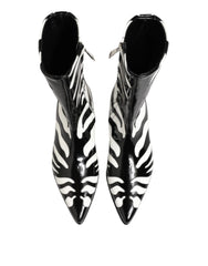 Dolce & Gabbana Black White Zebra Leather Mid Calf Boots Shoes - EU44/US11