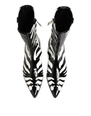 Dolce & Gabbana Black White Zebra Leather Mid Calf Boots Shoes - EU44/US11 - Boots