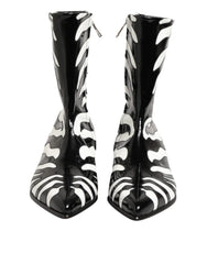 Dolce & Gabbana Black White Zebra Leather Mid Calf Boots Shoes - EU44/US11