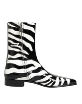 Dolce & Gabbana Black White Zebra Leather Mid Calf Boots Shoes - EU44/US11 - Boots