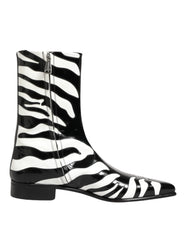 Dolce & Gabbana Black White Zebra Leather Mid Calf Boots Shoes - EU44/US11 - Boots