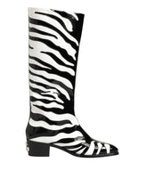 Dolce & Gabbana Black White Zebra Over The Calf Boots Shoes - EU44/US11 - Boots