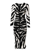 Dolce & Gabbana Black White Zebra Viscose Sheath Midi Dress