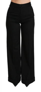 Dolce & Gabbana Black Wide Leg Flared Trouser Cashmere Pants - Trousers