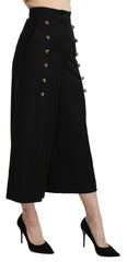 Dolce & Gabbana Black Wide Wool Leg Cropped Trouser Pant - IT36 | XS - Trousers