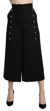 Dolce & Gabbana Black Wide Wool Leg Cropped Trouser Pant - IT36 | XS - Trousers