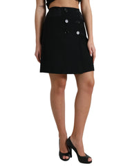Dolce & Gabbana Black Wool Button High Waist Aline Mini Skirt - IT40|S - Skirts