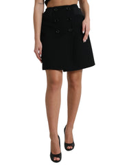 Dolce & Gabbana Black Wool Button High Waist Aline Mini Skirt - IT40|S - Skirts