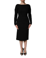 Dolce & Gabbana Black Wool Crepe Long Sleeves Midi Dress - IT44 | L