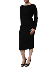 Dolce & Gabbana Black Wool Crepe Long Sleeves Midi Dress - IT44 | L