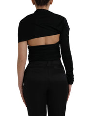 Dolce & Gabbana Black Wool Cutout Asymmetric Long Sleeve Top - Sweaters