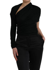 Dolce & Gabbana Black Wool Cutout Asymmetric Long Sleeve Top - Sweaters