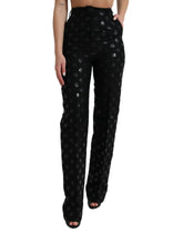 Dolce & Gabbana Black Wool DG Logo High Waist Straight Pants - IT40|S - Trousers