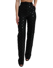 Dolce & Gabbana Black Wool DG Logo High Waist Straight Pants - IT40|S - Trousers