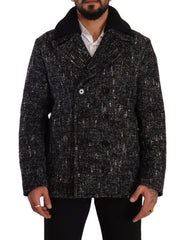 Dolce & Gabbana Black Wool Double Breasted Coat Men Jacket - IT48 | M - Overcoats