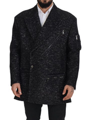 Dolce & Gabbana Black Wool Double Breasted Coat Men Jacket - IT52 | L - Overcoats