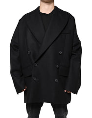 Dolce & Gabbana Black Wool Double Breasted Men Coat Jacket - IT50 | L - Sport Jackets