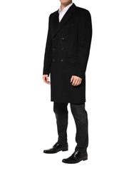 Dolce & Gabbana Black Wool Double Breasted TrenchCoat Jacket - IT50 | L