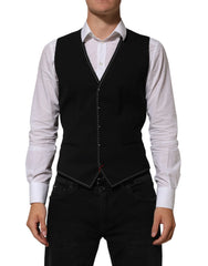 Dolce & Gabbana Black Wool Dress Formal Men Waistcoat Vest - IT48 | M