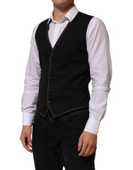 Dolce & Gabbana Black Wool Dress Formal Men Waistcoat Vest - IT48 | M