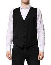 Dolce & Gabbana Black Wool Dress Formal Men Waistcoat Vest - Vests
