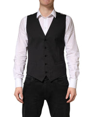 Dolce & Gabbana Black Wool Dress Men Formal Waistcoat Vest - IT48 | M