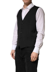 Dolce & Gabbana Black Wool Dress Men Formal Waistcoat Vest - IT52 | XL