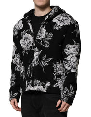 Dolce & Gabbana Black Wool Floral Printed Men Hooded Jacket - IT48 | M - Sport Jackets