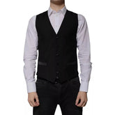 Dolce & Gabbana Black Wool Formal Dress Men Waistcoat Vest - IT48 | M - Vests