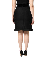 Dolce & Gabbana Black Wool Fringe High Waist Pencil Mini Skirt - IT44 | L