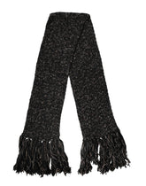 Dolce & Gabbana Black Wool Fringes Neck Wrap Foulard Scarf