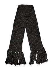 Dolce & Gabbana Black Wool Fringes Neck Wrap Foulard Scarf