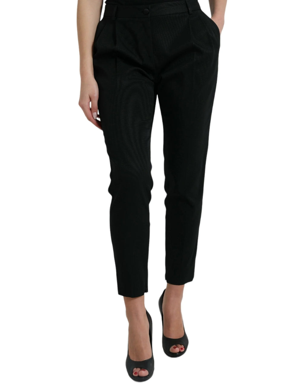 Dolce & Gabbana Black Wool High Waist Cropped Tapered Pants - IT42|M - Trousers