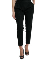 Dolce & Gabbana Black Wool High Waist Cropped Tapered Pants - IT42|M - Trousers